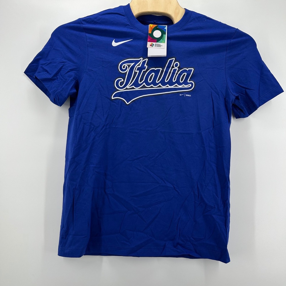 Nike Italia WBC T-Shirt Mens Size M Blue Vinnie Pasquantino 9 NWT Baseball Tee